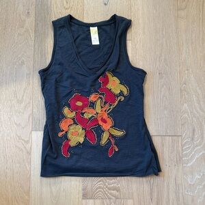 Anthropologie Elegant Navy Floral Embroidered Women’s Tank Top size xs